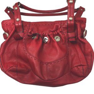 B Makowsky Red Leather Tote Hobo Hand Bag